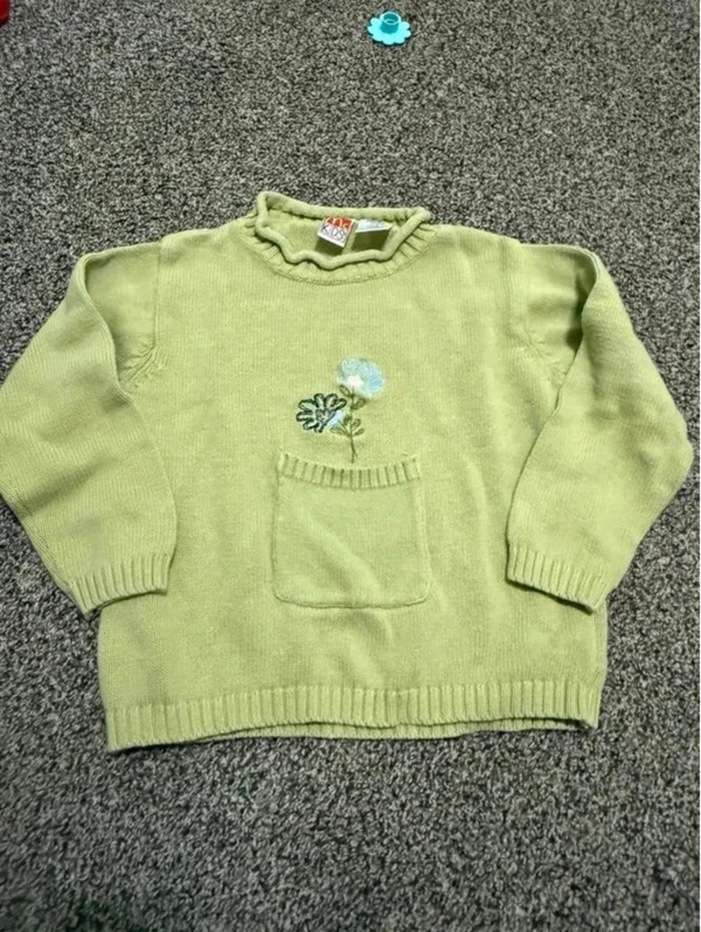 McKids Girls Size 6 Green Knit Sweater Flower Pocket Vintage McDonald’s